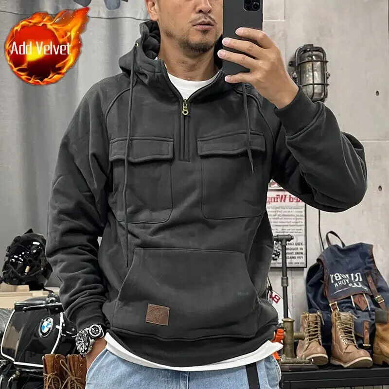 Male Clothes Sweatshirt for Men Green Winter Loose New