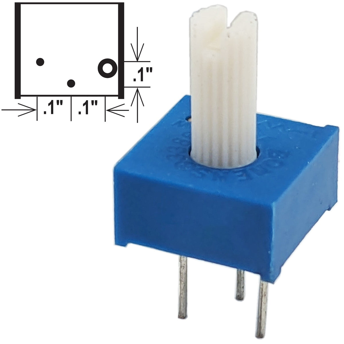 50K Ohm ½W Single Turn Cermet Potentiometer with Shaft, 0.1" Pin Spacing, ⅜-inch