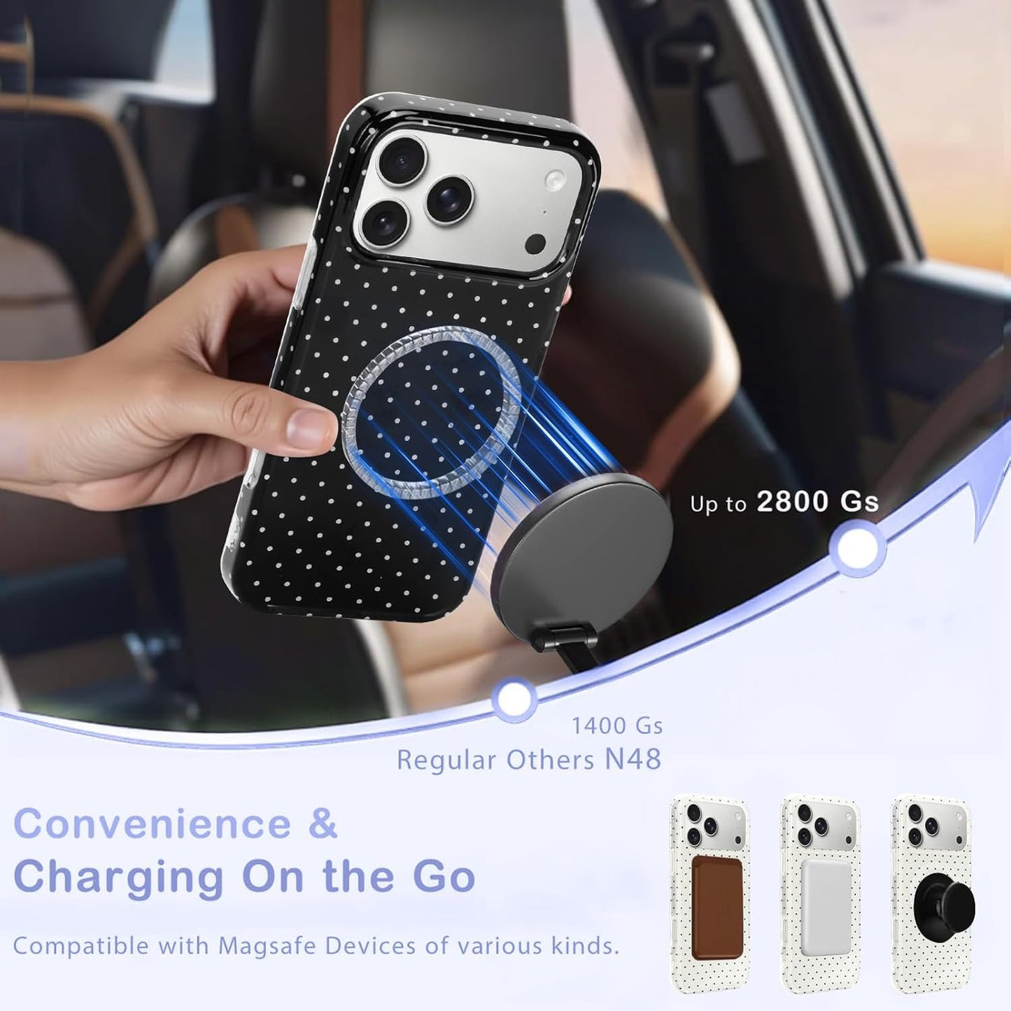 Magnetic Case for Iphone 17 Pro, Polka Dot Phone Case Cute for Girls Women, Comp