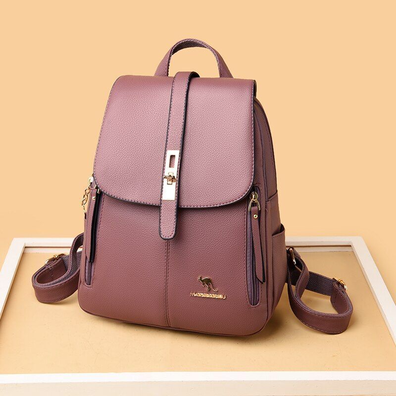 Synthetic Leather Backpacks Shoulder Bag Travel School Polyester Zipper Softback