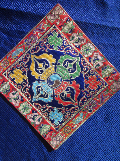 BROCADE ALTAR CLOTH TIBETAN BUDDHIST NEPAL ROYAL BLUE DOUBLE DORJE SQUARE SILK