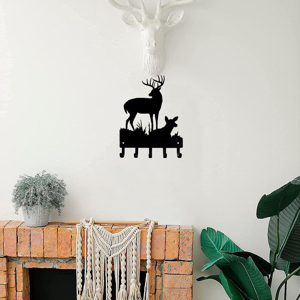 Deer Family #2 Key Rack Hanger - 6 inch Wide Metal Wall Art