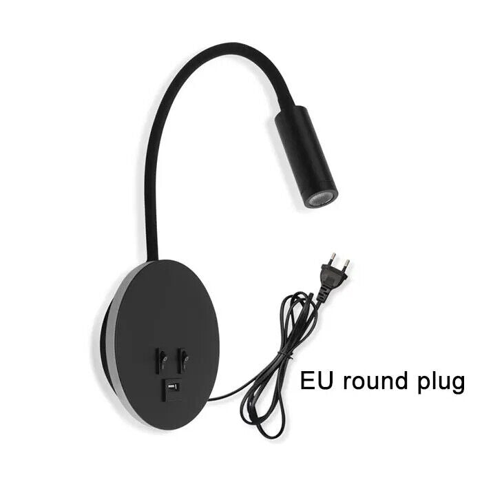Wall Sconces Plug In Cord Gooseneck W/ USB Port Switch Backlight Night Wall Lamp