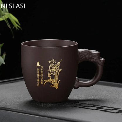 Yixing Purple Clay Teacup with Hand Grip Home Water Cup Handmade Master Tea Cup