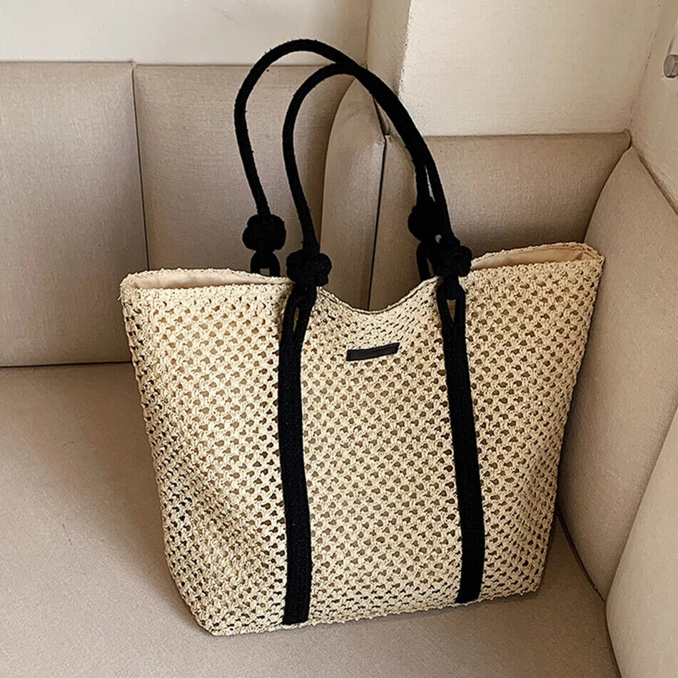 Straw Women Tote Bag Woven Handbags Handmade Travel Shopper Shoulder Bag