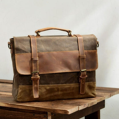 Vintage Water Resistant Waxed Canvas Shoulder Bag Crossbody Messenger Briefcase