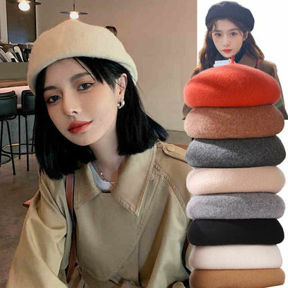 Beret Cap Winter Warm Wool Hat Fashion Elegant French Style Plain Beret Hiking