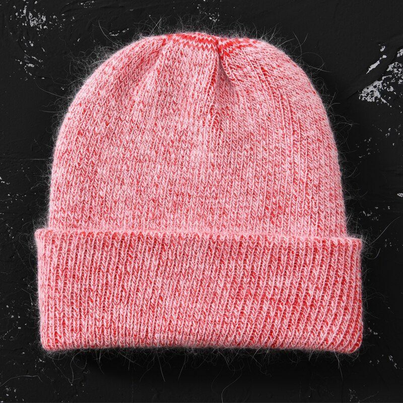 Hat Women Cashmere Knitted Beanies Thick Warm Wool Angora Beanie Polyester Solid