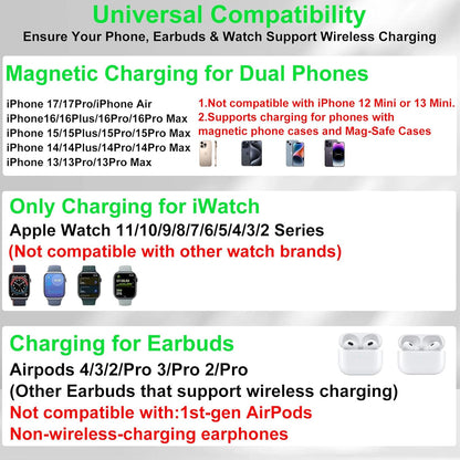 Dual Phone Wireless Charging Station for Apple Devices, Magnetic Charging Statio