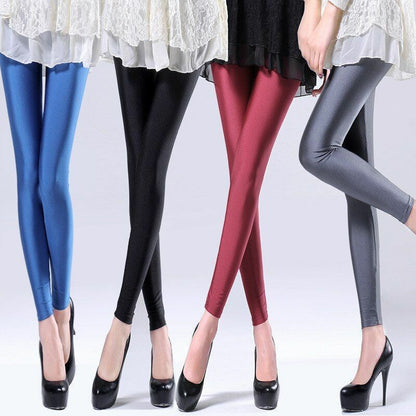 Women Leggings Solid Fluorescent Shiny Pant Spandex Shinny Elasticity Trousers