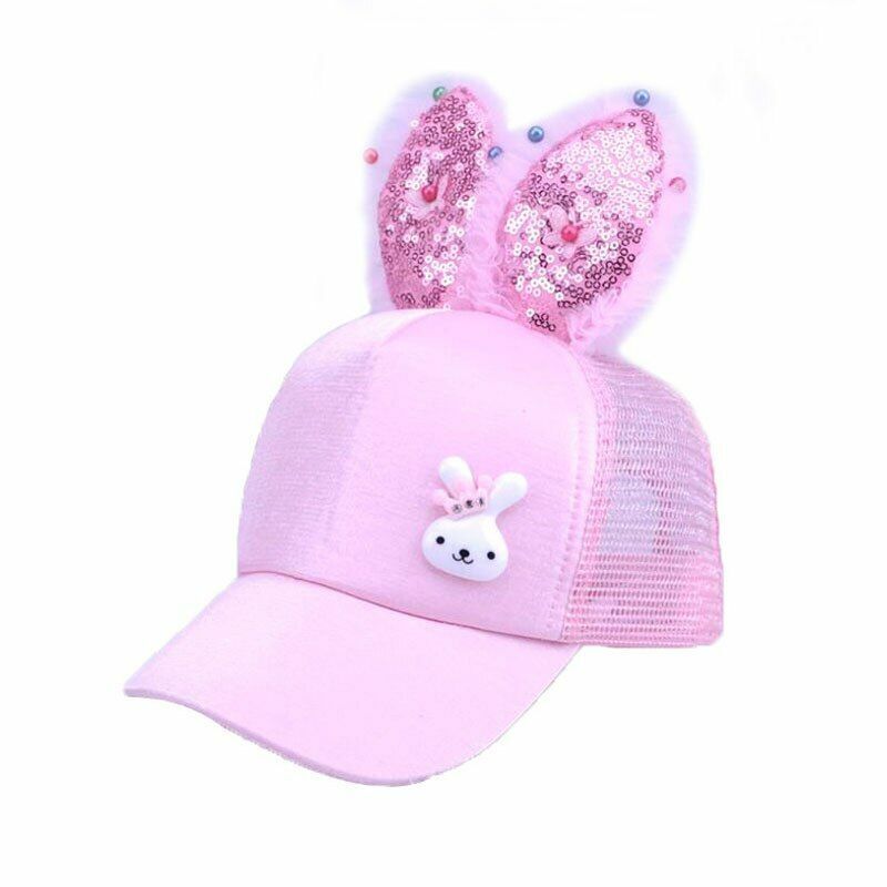 Baby Hats Spring Summer Girl Baseball Caps Glitter Rabbit Ear Pearl Sun Children