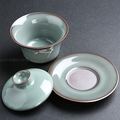 Yuanyao Craft Gaiwan Porcelain Tureen Handpainted Floral Covered Bowl With Lid