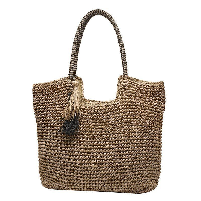 Straw Weave Tassel Beach Bag Large Fashion Shoulder Bag Handbag Purse 43*40*4 CM
