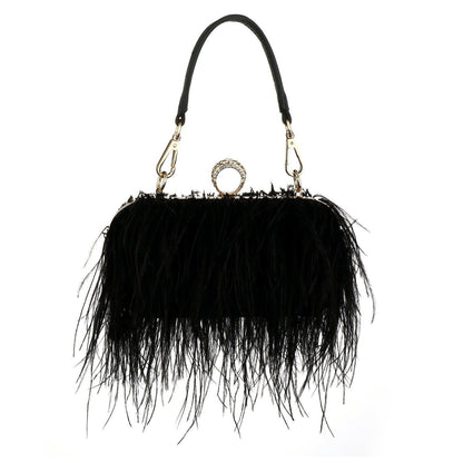 Luxury Ostrich Feather Evening Bag Shoulder Crossbody Bag Party Clutch 19*6*10CM