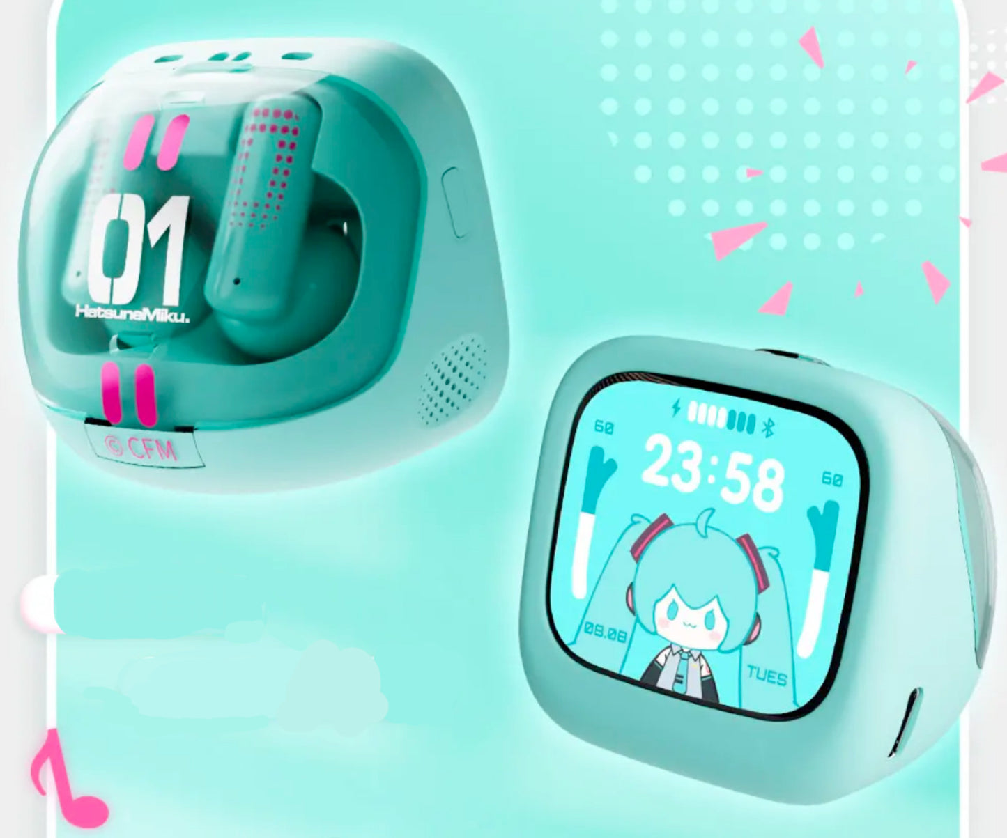 Anime Miku LCD BT Headphones Touch Screen iPhone Android