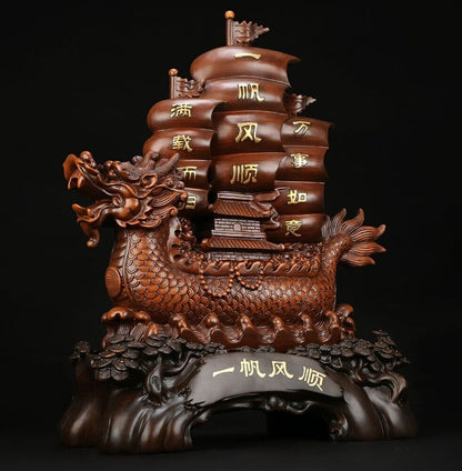 Smooth Sailing Dragon Boat Statue Chinese Feng Shui Craft Home Office Decoration