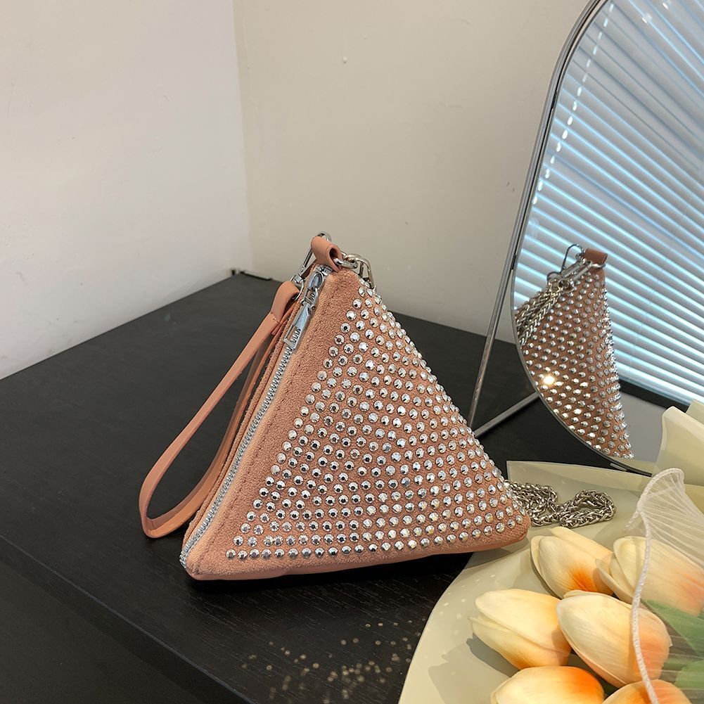 Shoulder Bag Pillow Crossbody Bags Shiny Triangular Big Zipper 19*17*16cm White