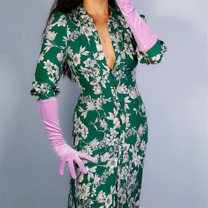 Fashion Velvet Gloves 22/40/50/60/70cm Long Opera Women Elastic Touchscreen Mitt