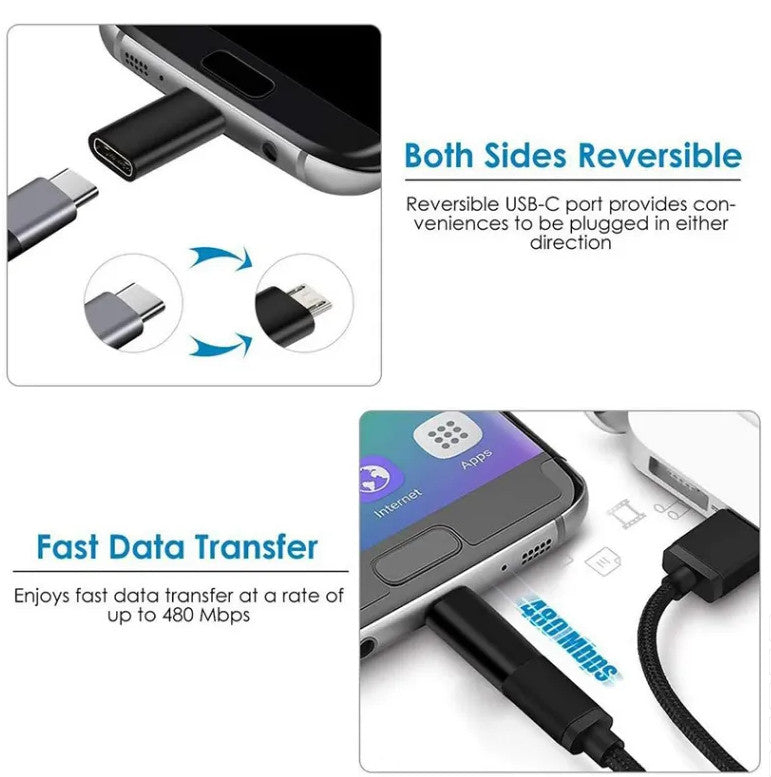 200x Type C Female to Micro USB Male Port Converter Charge Data Sync Adapter Lot