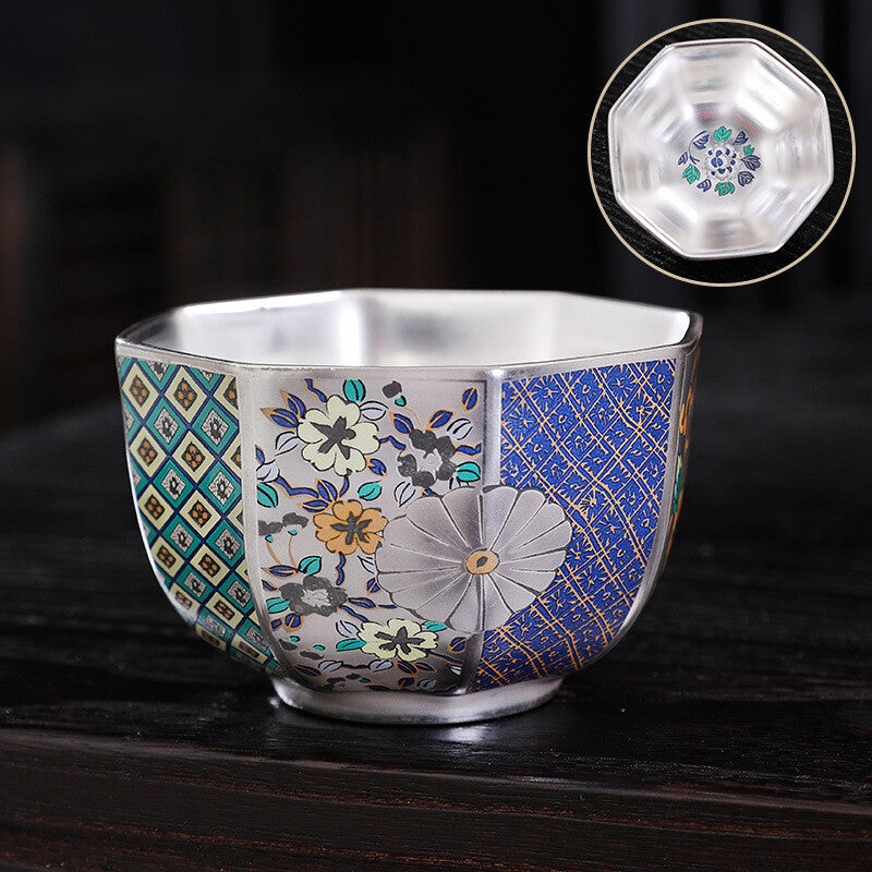 Pure Silver Tea Cup Porcelain Color Enamel Master Cup Jianzhan Sterling Silver