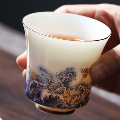 100ML Exquisite Ceramic Blue and White Sheep Fat Jade Small Glass Tea Set