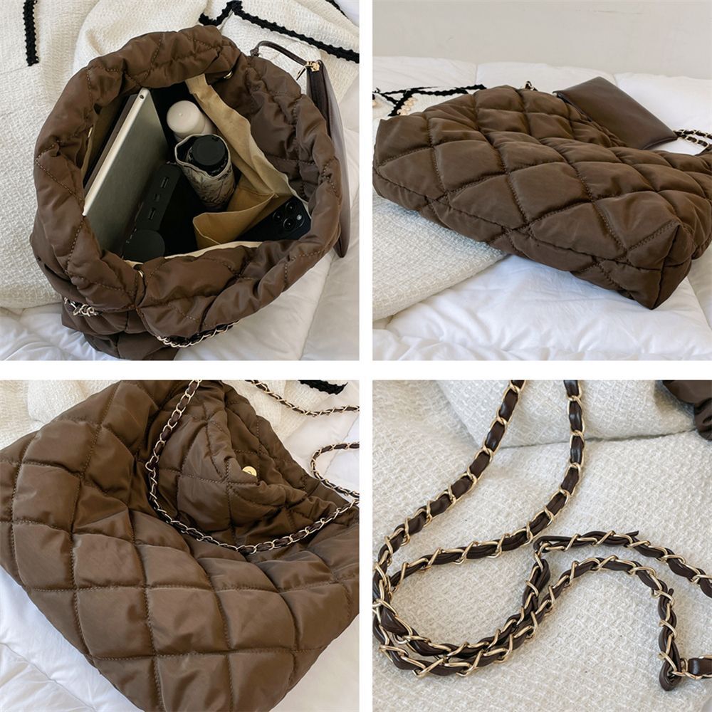 Cotton Padded Large Chain Shoulder Bags Quilted Nylon Shopper Hobo Handbags 1 PC