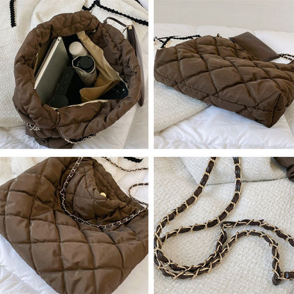 Cotton Padded Large Chain Shoulder Bags Quilted Nylon Shopper Hobo Handbags 1 PC