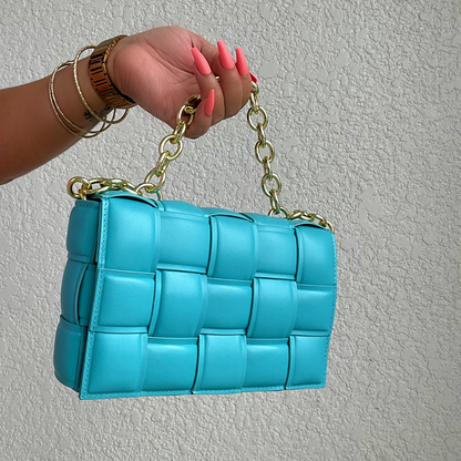 Women fashion faux leather cushioned shoulder bag