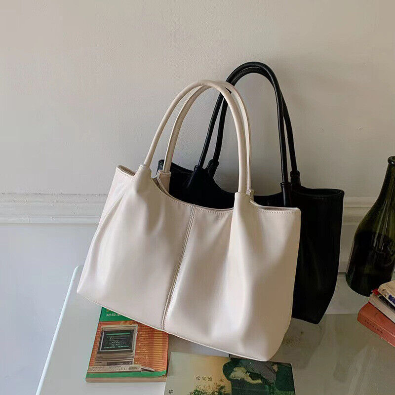 Women Bag Tote Bag Large-Capacity Shoulder Bag PU Leather Handbags Beige black