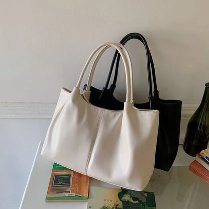 Women Bag Tote Bag Large-Capacity Shoulder Bag PU Leather Handbags Beige black