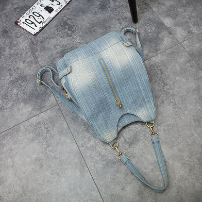 Convertible Denim Backpack Rucksack Daypack Travel Bag Purse Shoulder Bag Hobo