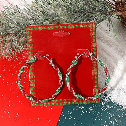 Christmas Earrings for Women, Red Green Hoop Earrings Christmas Stocking Stuffer