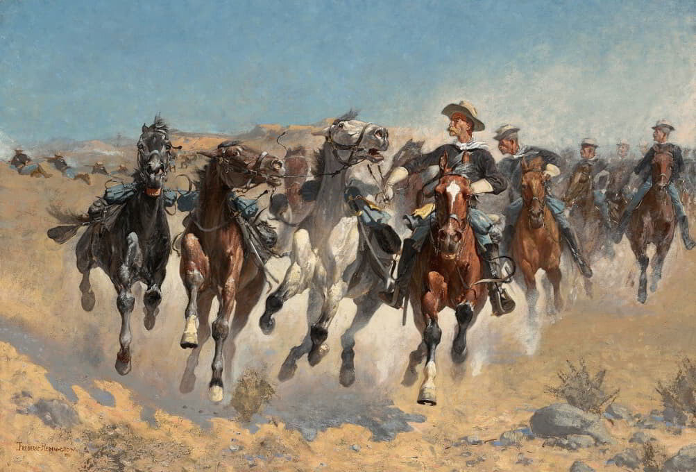 oil painting on canvas "Dismounted,the Fourth Troopers Moving The Led Horses"