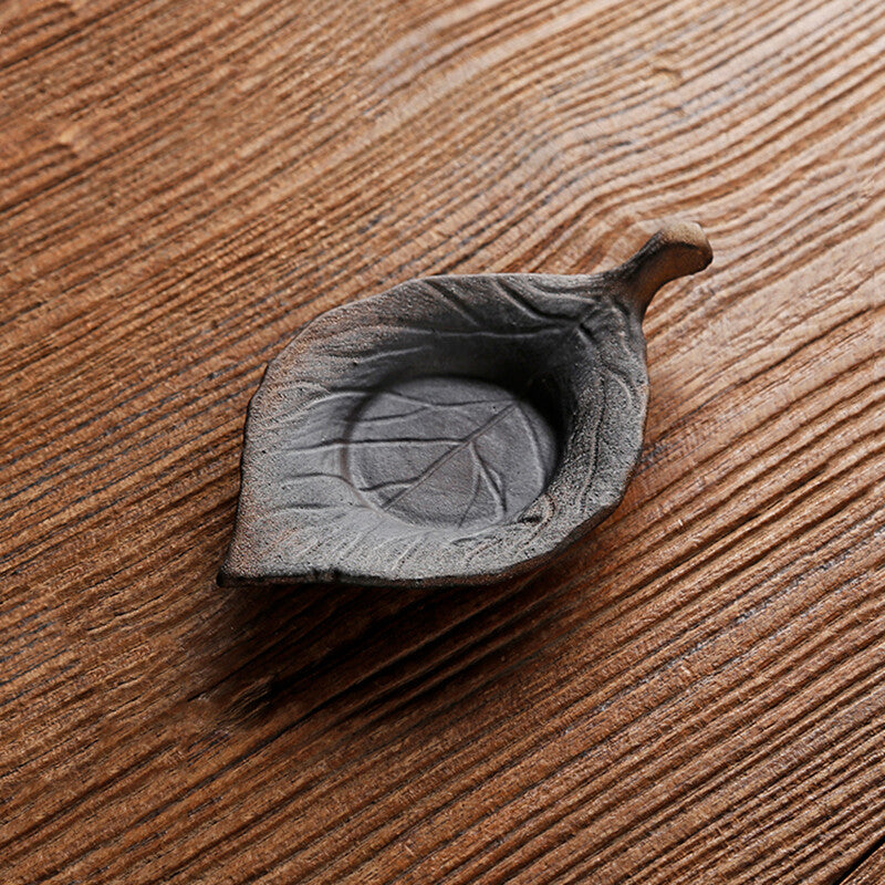 One Saucer For Tea Cup Crude Pottery Chinese Coaster Leaf Shape Design Cup Mat