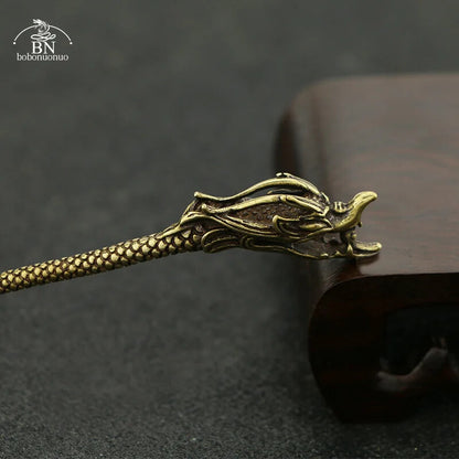 Copper Dragon Head Tea Knife Desk Ornaments Vintage Brass Miniatures Figurines
