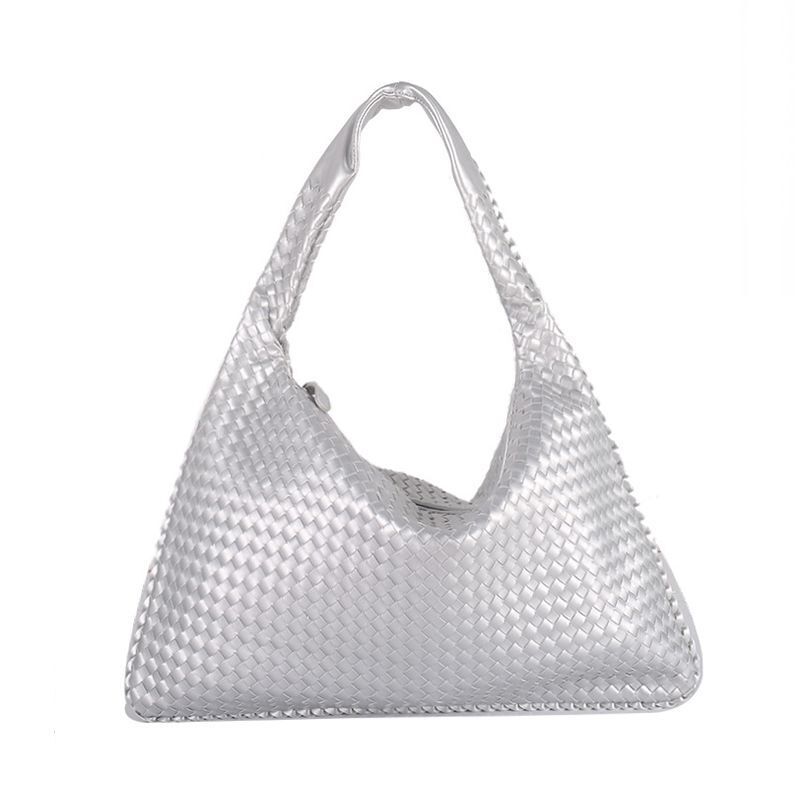 Leather Shoulder Bags Handmade Woven Handbag Big Capacity Patchwork Zipper Purse