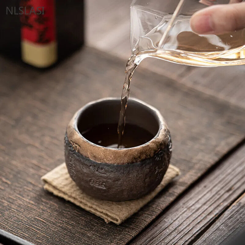 Buddhism 120ml Rough Pottery Handmade Relief Heart Sutra Zen Cup Ceramic Master
