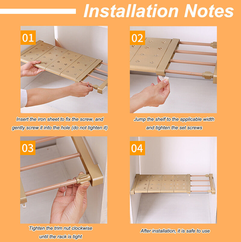 Closet Tension Shelf & Rod Expandable Rack Kitchen Organiser Divider Separator