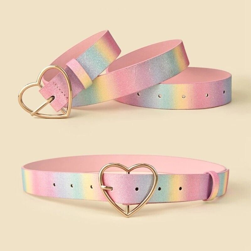 Women Waist Belts Sweet Style Rainbow Color Girdle Heart Shape Buckle Waistbands