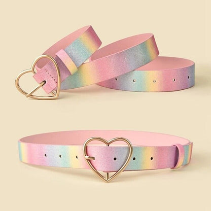 Women Waist Belts Sweet Style Rainbow Color Girdle Heart Shape Buckle Waistbands
