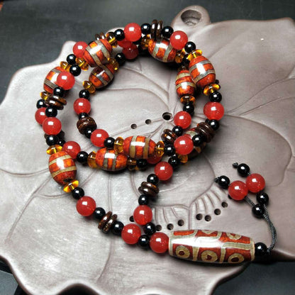 Tibetan Ethnic Style Retro Agate Double Line Dzi Bead Necklace Jewelry