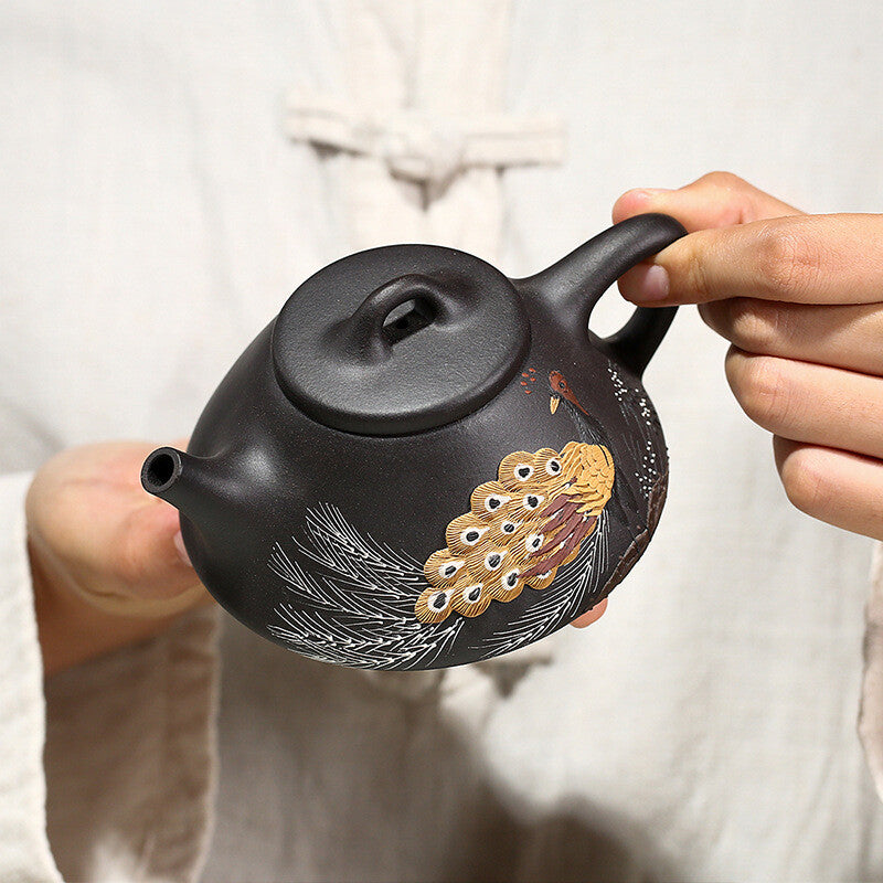 250ml Yixing Zisha Handmade Tea Pot Shipiao Pot Peacock Master Teapot For Pu'er