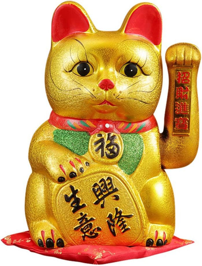 9" Waving Lucky Fortune Cat Maneki Neko Japanese Porcelain Lucky Cat