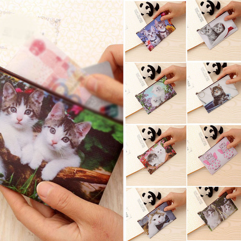 Girls Cute Cat Coin Purse Women Kids Mini Wallet Zipper Cartoon Bag Pouch Holder