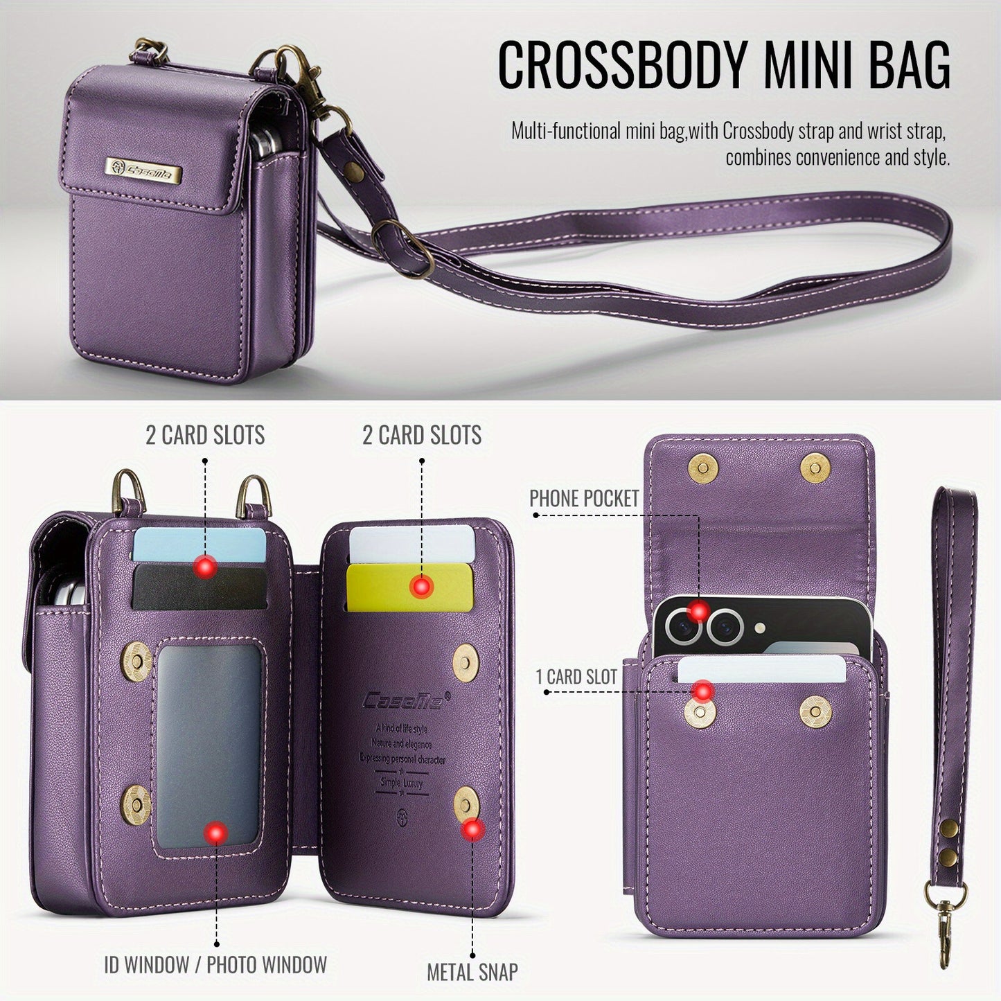 For Samsung Galaxy Z Flip 7 6 5 4 Case Crossbody with RFID Blocking Card Holder