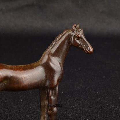 Antique Purple Copper Carving Horse sculpture Distress Crafts Metal collectible