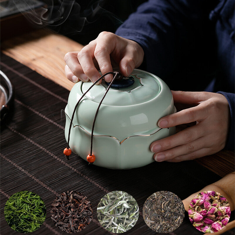 Celadon Porcelain Canister For Loose Tea Small Size Jar With Lid Tea Storage Tin