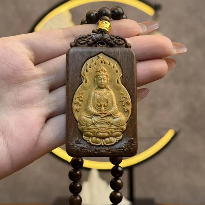 8mm*108 Natural Wood Prayer Beads Necklace Guanyin Buddha Bless Lucky Pendant