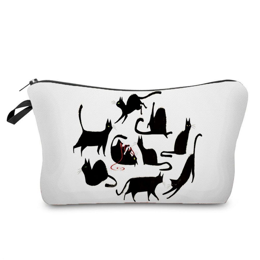 Makeup Bag Travel Storage Purse Mini Toiletry Bags Black Cat Print Cosmetic Case