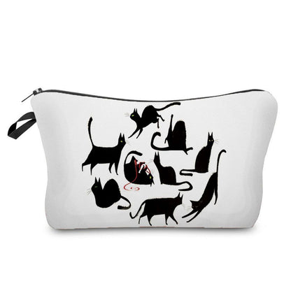 Makeup Bag Travel Storage Purse Mini Toiletry Bags Black Cat Print Cosmetic Case